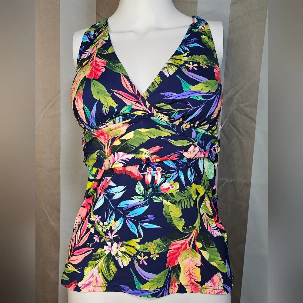 Lands' End Tankini Top Bright Floral Print Women's Swim NWT Size XS